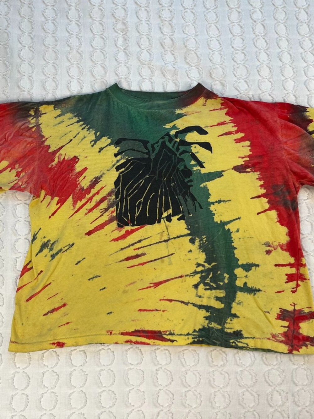 Vintage Tie Dye "Irie" T-Shirt Sz L Rasta Lion of Judah Singe Stitch 1990s